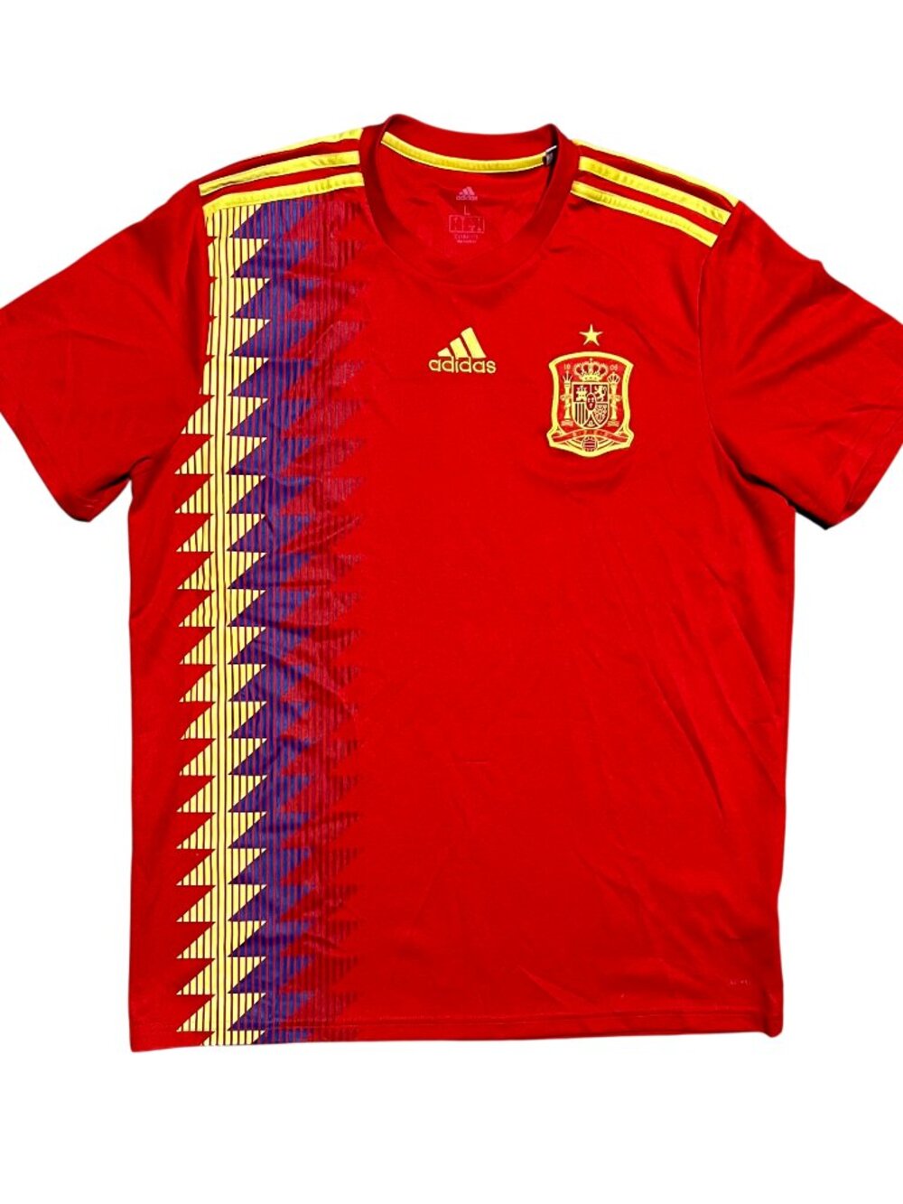 Spain Adidas Red National Embroidered Soccer Jersey, Men's Large